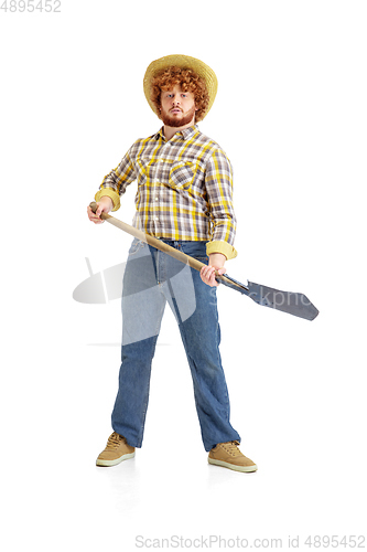 Image of Handsome farmer, rancher isolated over white studio background