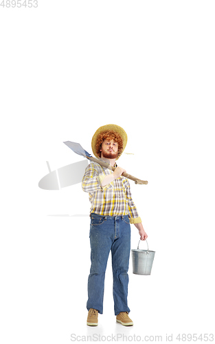 Image of Handsome farmer, rancher isolated over white studio background