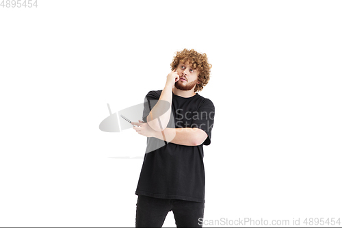 Image of Stylish hairdresser, barber isolated on white studio background