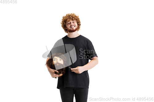 Image of Stylish hairdresser, barber isolated on white studio background