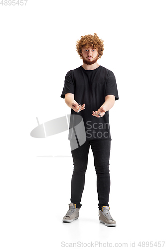 Image of Stylish hairdresser, barber isolated on white studio background