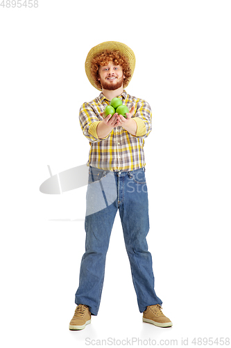 Image of Handsome farmer, rancher isolated over white studio background