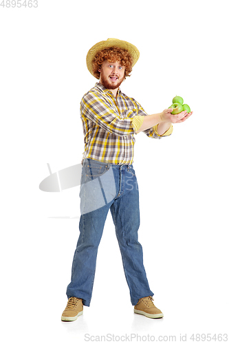 Image of Handsome farmer, rancher isolated over white studio background