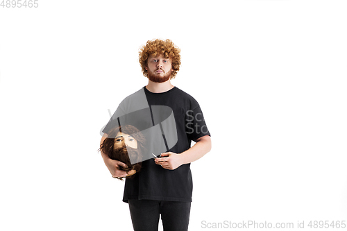 Image of Stylish hairdresser, barber isolated on white studio background