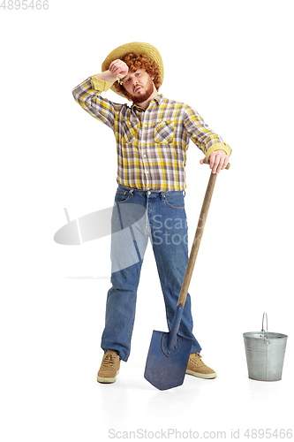 Image of Handsome farmer, rancher isolated over white studio background