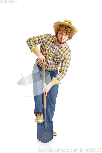 Image of Handsome farmer, rancher isolated over white studio background