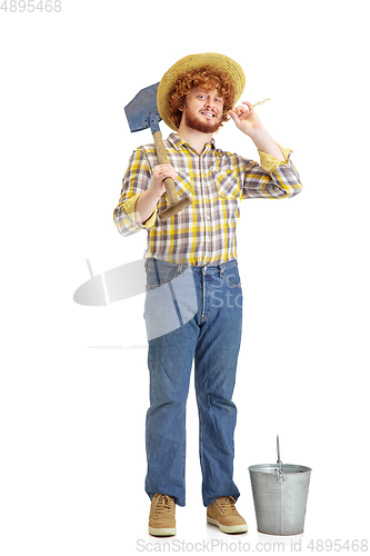 Image of Handsome farmer, rancher isolated over white studio background