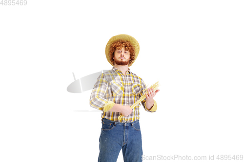 Image of Handsome farmer, rancher isolated over white studio background