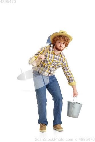 Image of Handsome farmer, rancher isolated over white studio background