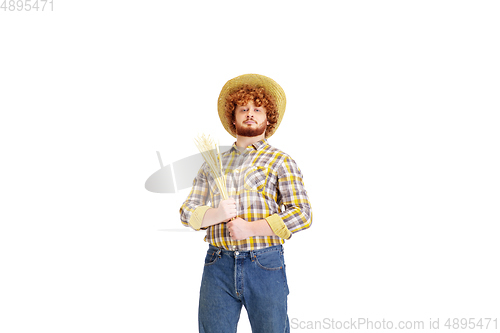 Image of Handsome farmer, rancher isolated over white studio background