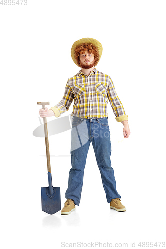 Image of Handsome farmer, rancher isolated over white studio background