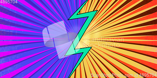 Image of Comic book abstract template with dark rays and halftone humor effects on green radial background.