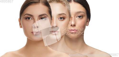 Image of Multi-ethnic beauty. Different ethnicity and beautiful women isolated on white background