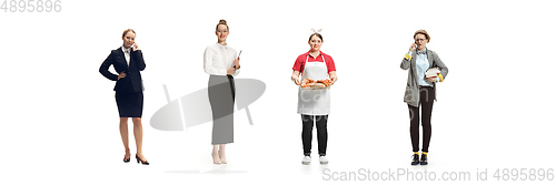 Image of Group of people with different professions isolated on white studio background, horizontal