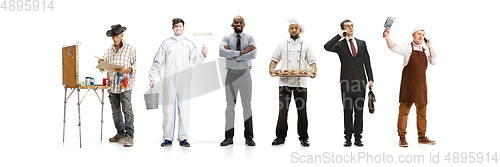 Image of Group of people with different professions isolated on white studio background, horizontal