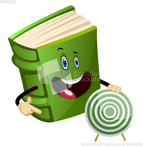 Image of Green book holding a target, illustration, vector on white backg