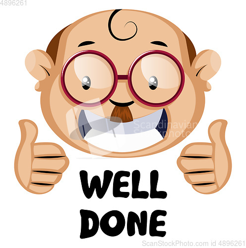 Image of Funny human face with well done sign, illustration, vector on wh