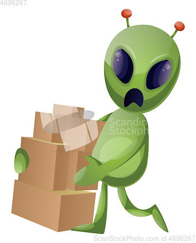 Image of Alien with boxes, illustration, vector on white background.