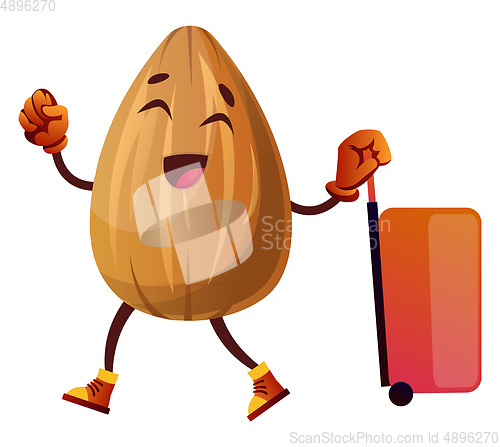 Image of Almond is ready for travelling, illustration, vector on white ba