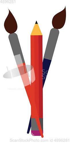 Image of Image of brush - two paint brush and one pencil, vector or color