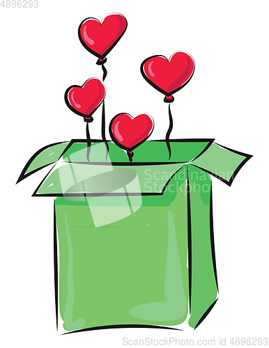Image of Image of box of balloons -heart-shaped , vector or color illustr