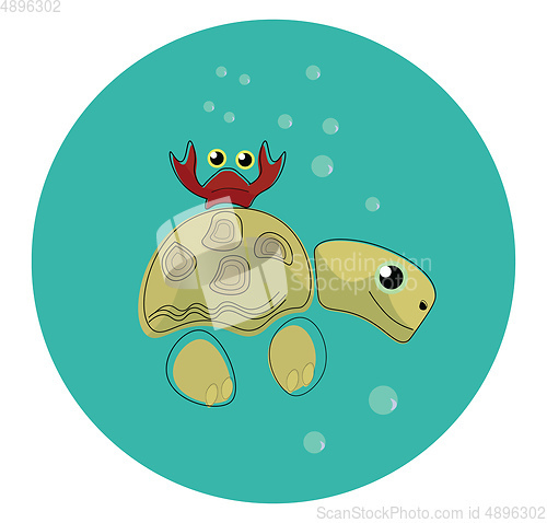 Image of Turtle and crab, vector or color illustration.