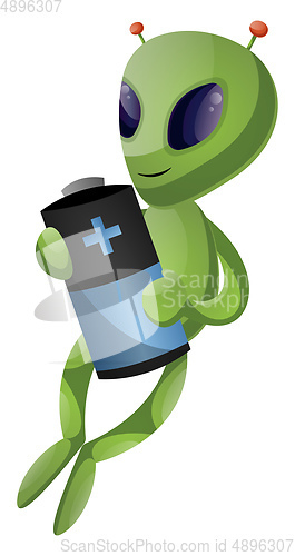 Image of Alien with battery, illustration, vector on white background.