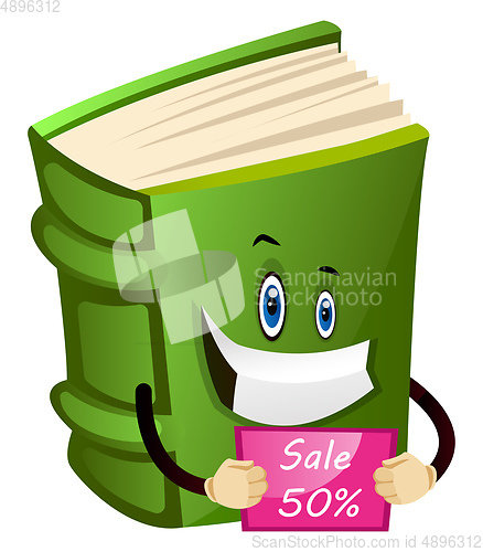 Image of Green book holding a cupon, illustration, vector on white backgr