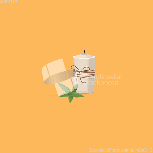 Image of Image of candle with leaf, vector or color illustration.