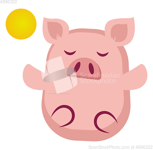 Image of Piggy is meditating, illustration, vector on white background.