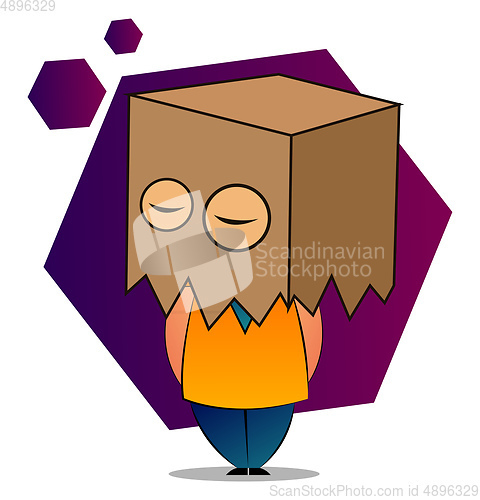 Image of Girl with brown paper bag on her head, illustration, vector on w