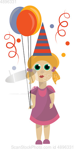 Image of Image of birthday girl, vector or color illustration.
