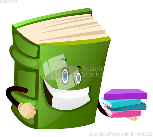 Image of Green book holding some books, illustration, vector on white bac