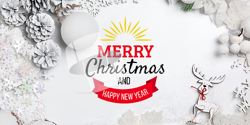 Image of Greeting flyer for ad. Concept of Christmas, 2021 New Year\'s, winter mood, holidays. Copyspace, postcard.