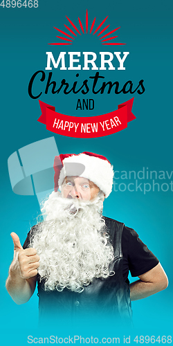 Image of Greeting flyer for ad. Concept of Christmas, 2021 New Year\'s, winter mood, holidays. Copyspace, postcard.