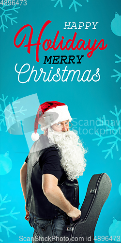 Image of Greeting flyer for ad. Concept of Christmas, 2021 New Year\'s, winter mood, holidays. Copyspace, postcard.