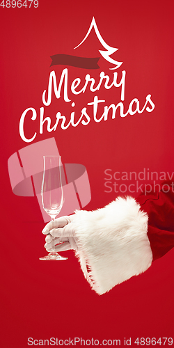 Image of Greeting flyer for ad. Concept of Christmas, 2021 New Year\'s, winter mood, holidays. Copyspace, postcard.