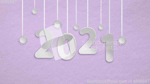 Image of Greeting flyer for ad. Concept of Christmas, 2021 New Year\'s, winter mood, holidays. Copyspace, postcard.