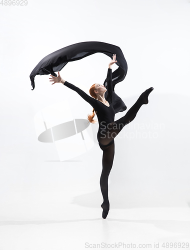 Image of Young and graceful ballet dancer in minimal black style isolated on white studio background