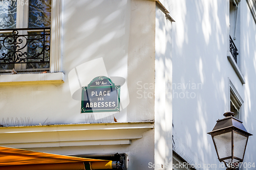 Image of Place des Abbesses street sign, Paris, France