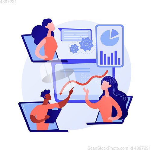 Image of International business partners video conference vector concept metaphor.