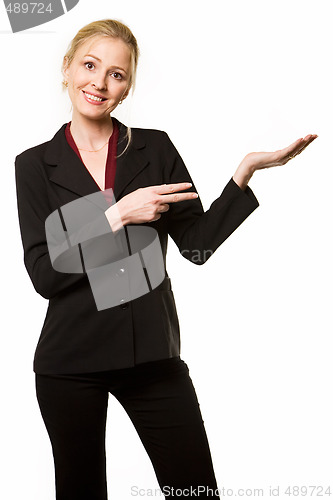 Image of Woman pointing and holding