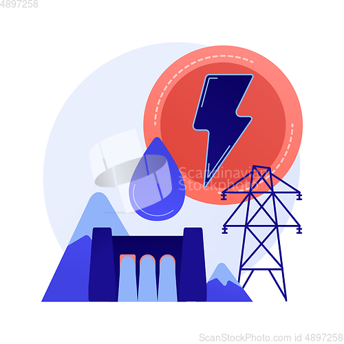 Image of Hydroelectric power station, water mass energy using, dam and reservoir vector concept metaphor.