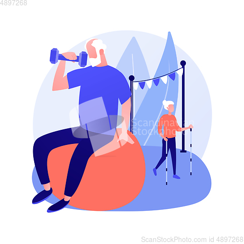 Image of Fitness for elderly people vector concept metaphor