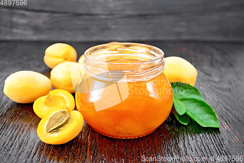 Image of Jam apricot in jar on dark board