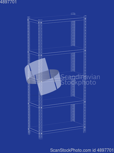 Image of 3D model of metal shelving unit
