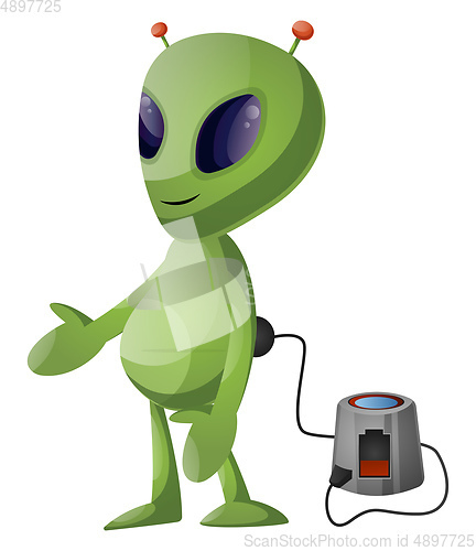 Image of Charging alien, illustration, vector on white background.