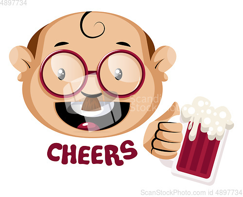 Image of Nerdy human emoji holding a glass of beer, illustration, vector 