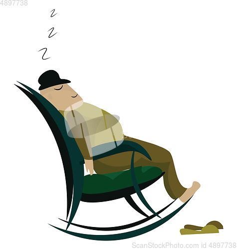 Image of A man is taking nap on green colored rocking chair, vector or co