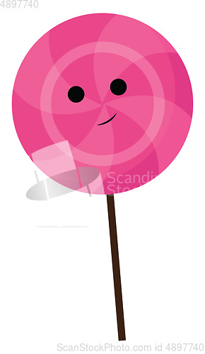 Image of Pink color lollipop with smiley with black stick, vector or colo